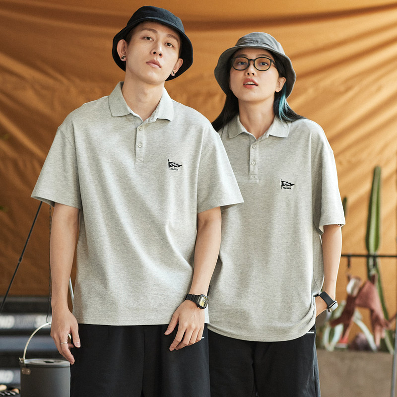 唐狮情侣装polo衫男女2025夏季新款潮牌翻领宽松休闲短袖t恤上衣