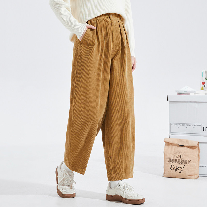 唐狮高腰休闲裤女2025秋冬新款灯芯绒裤子宽松显瘦爆款九分哈伦裤