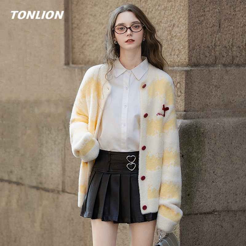 唐狮渐变条纹毛衣外套女2026春季新款甜美穿搭宽松高级感针织开衫,女装/女士精品,毛衣,淘宝优惠券,粉丝福利购,淘宝优惠卷