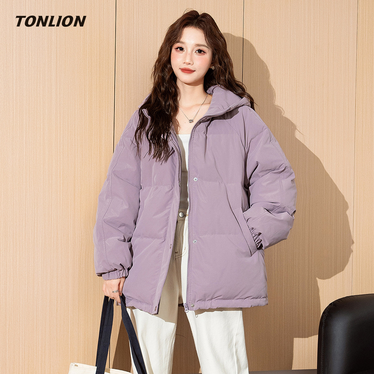 唐狮紫色短款羽绒服女2025冬季新款宽松连帽小个子超好看保暖外套