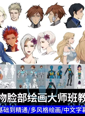 人物脸部绘画大师班教程PS动画漫画角色头部发型眼耳鼻嘴表情课程