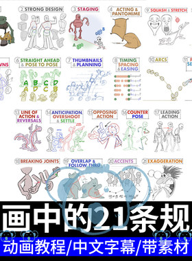 动画21个原则教程动漫规则原理角色挤压伸展夸张吸引力理论课程