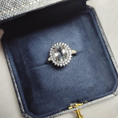 纯天然白水晶戒指双层锆石戴妃款