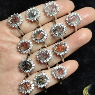 超七戒指金草莓戒指纯天然超七原石镶钻戴妃款水晶戒指矿物质饱满