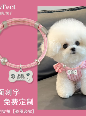 宠物双刻字定制粉色项圈狗狗猫咪防走丢吊牌铭牌中小型犬铃铛项链