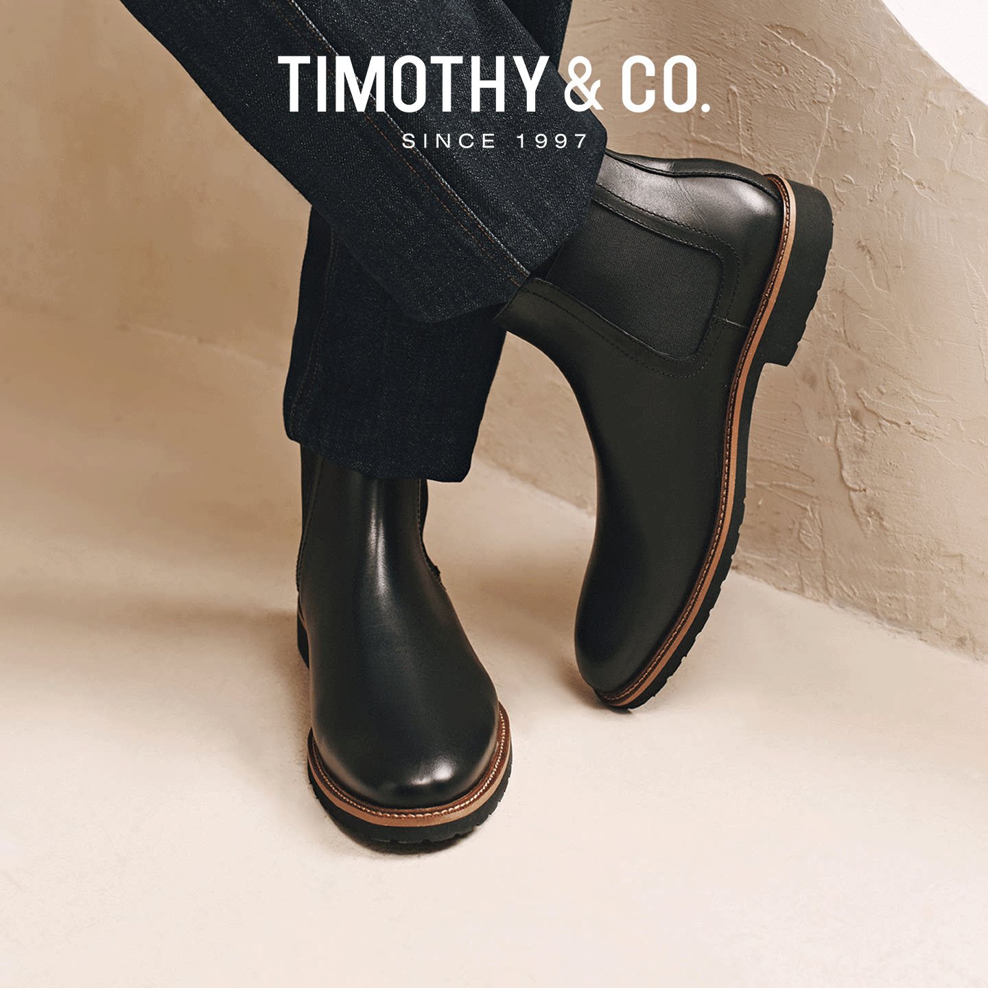 TIMOTHY＆CO．/迪迈奇切尔西靴手工真皮皮靴商务英伦短靴高帮靴子