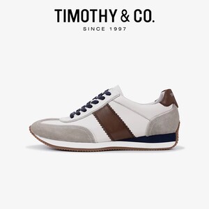 TIMOTHY＆CO．/潮鞋百搭复古商务休闲鞋春季拼接运动牛皮德训鞋男