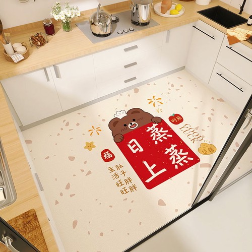 皮革新年喜庆厨房地垫防水防滑耐脏可擦免洗可裁剪可定制家用脚垫
