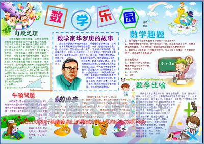 数学乐园手抄报成品数学彩色电子小报电脑手抄报模板板报0721A3