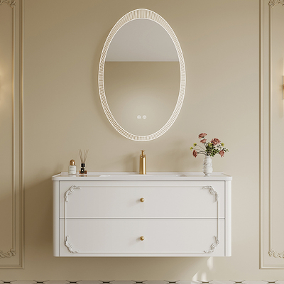 法式浴室柜陶瓷一体盆圆镜洗漱台