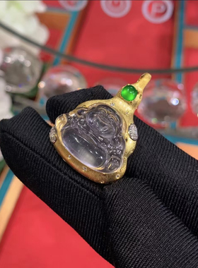 S925银镶嵌时尚设计款天然石英质玉佛公吊坠小众玉石弥勒佛挂件