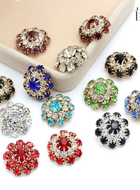 红色花瓣水钻扣黑色西装纽扣蓝色女装扣裘领口装饰女扣子22毫米