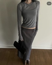 现 LONDONFLAT韩国东大门代购2024春季女装新圆领纯色假两件T恤
