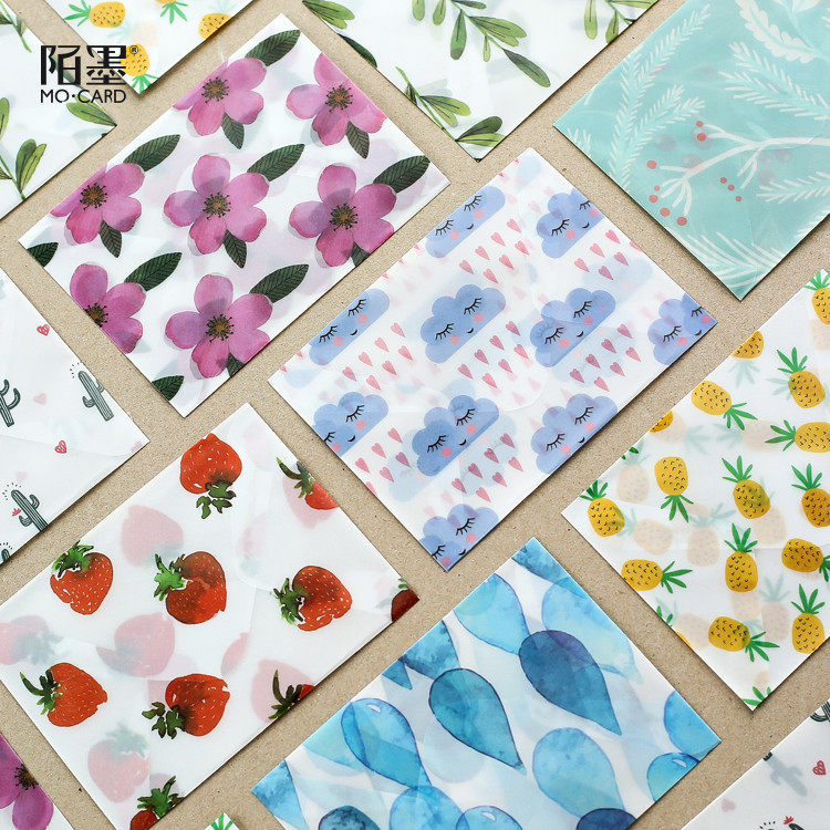 陌墨 少女心事 手工硫酸纸信封含封口贴 唯美植物水彩明信片收纳