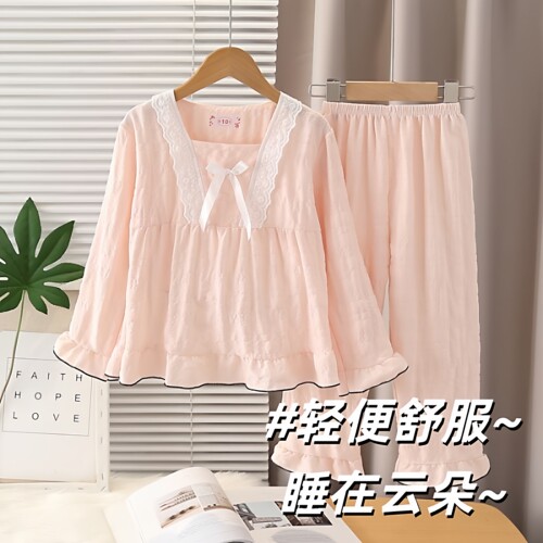 女童蝴蝶结睡衣春秋款2025新款