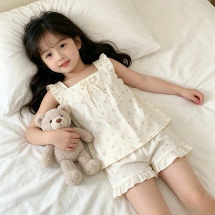 儿童睡衣女孩2026新款碎花夏季公主风甜美女童背心短裤家居服套装