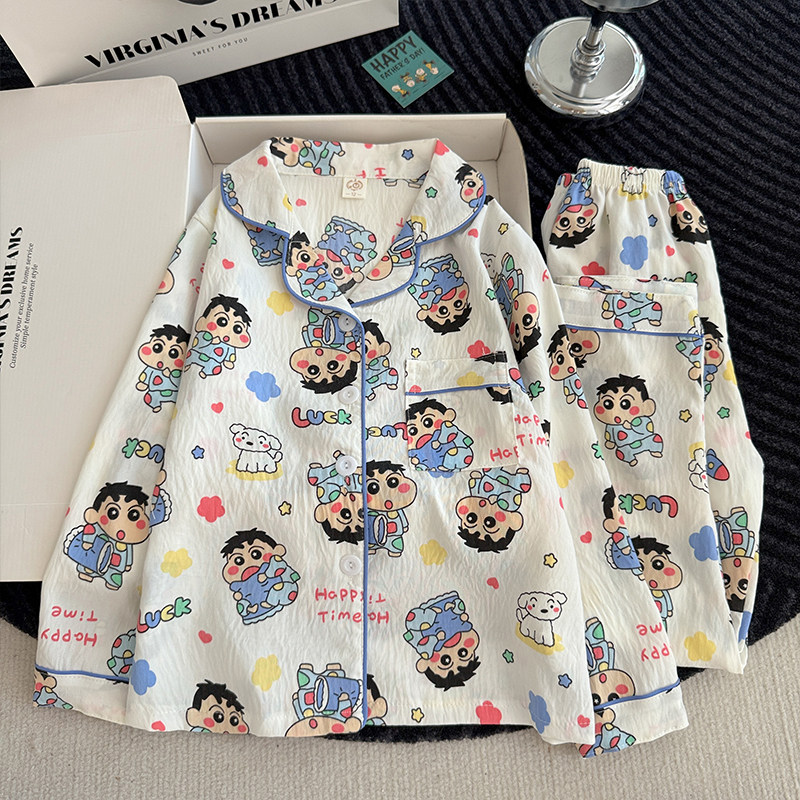 新款卡通睡衣男童秋冬季开衫长袖云朵棉宝宝中大童初中学生家居服