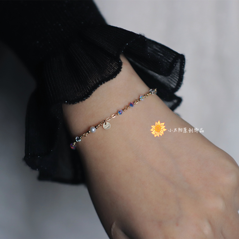 原创璀璨彩色水晶珍珠手链不掉色