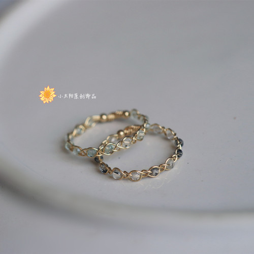 天然萤石紫水晶美国14k包金戒指