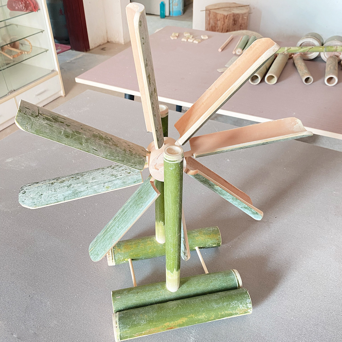 手工竹制小水车水轮幼儿园沙水区玩水池玩具竹子转轮戏水沙水玩具