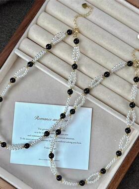 法式黑玛瑙编织珍珠项链