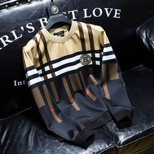 BxzsopLee格子印花时尚圆领套头长袖卫衣男男装青年字母打底衫潮