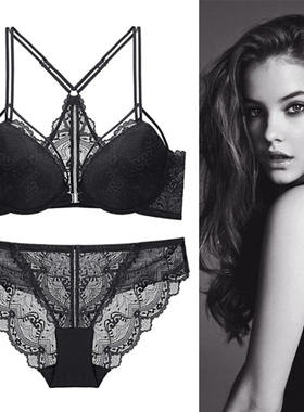 白色法式蕾丝美背文胸套装女小胸聚拢前扣刺绣三角内裤性感内衣
