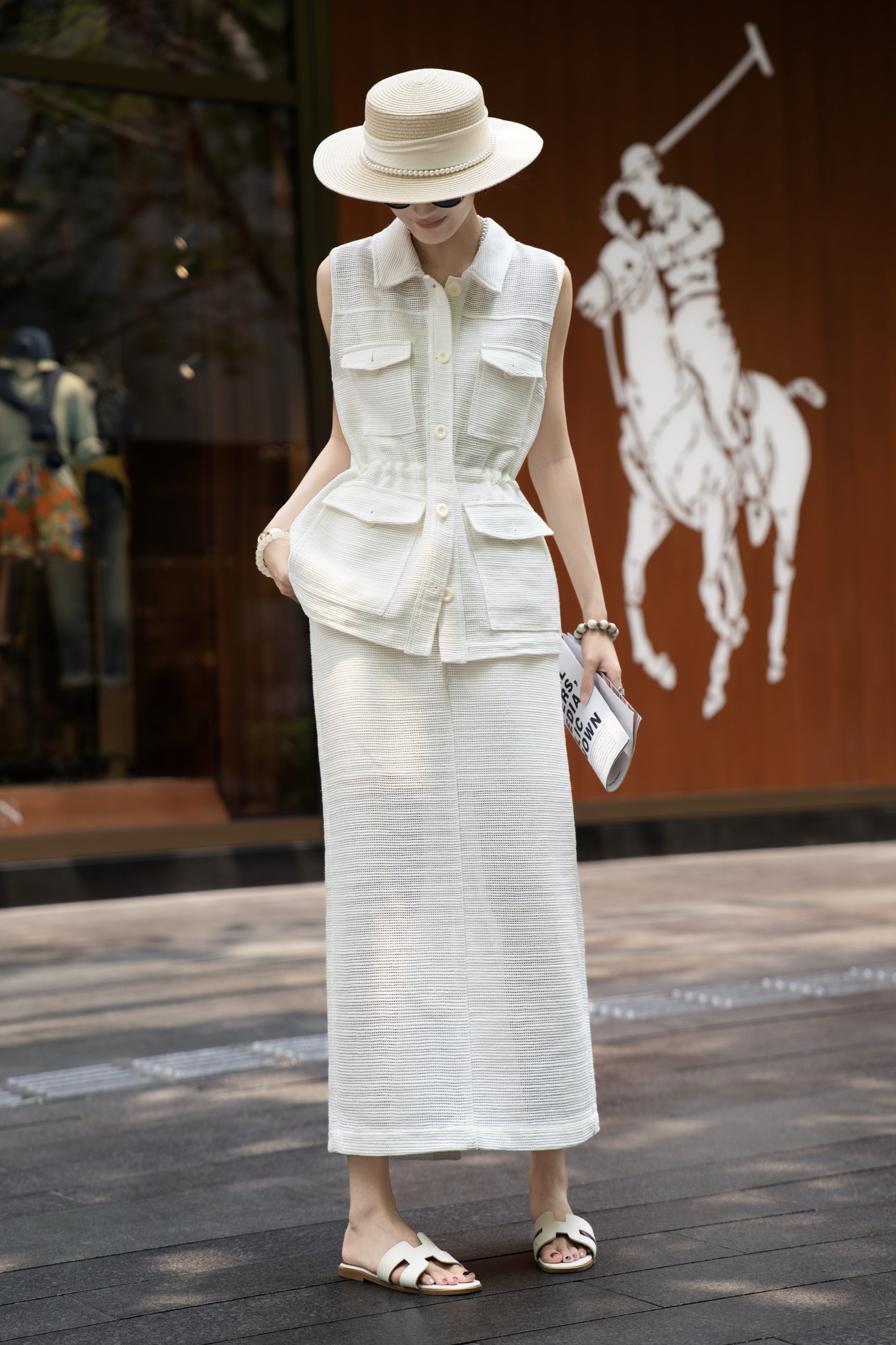 亚麻编织网格套装女夏新款翻领马甲半身裙两件套高级感显瘦气质