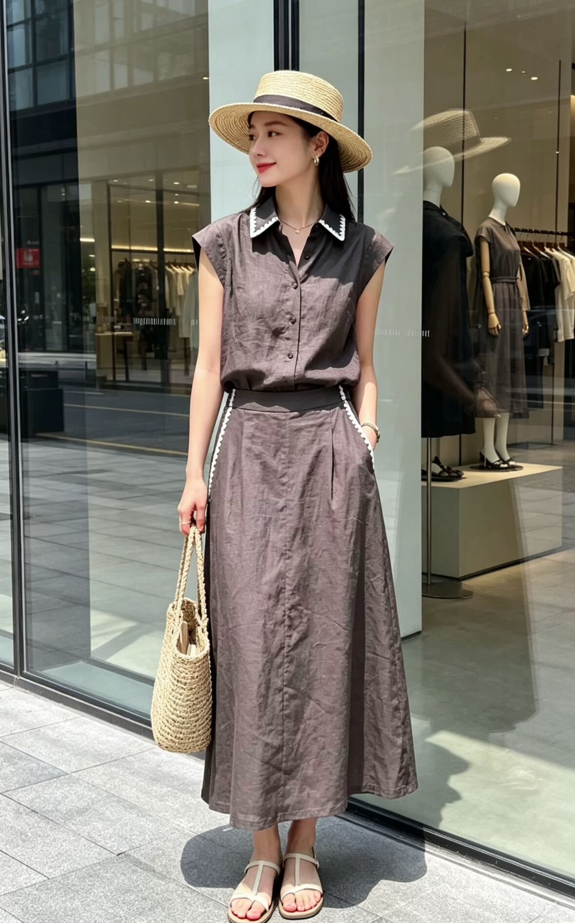 百分百纯苎麻透气松弛感套装女夏季高级感通勤减龄文艺两件套