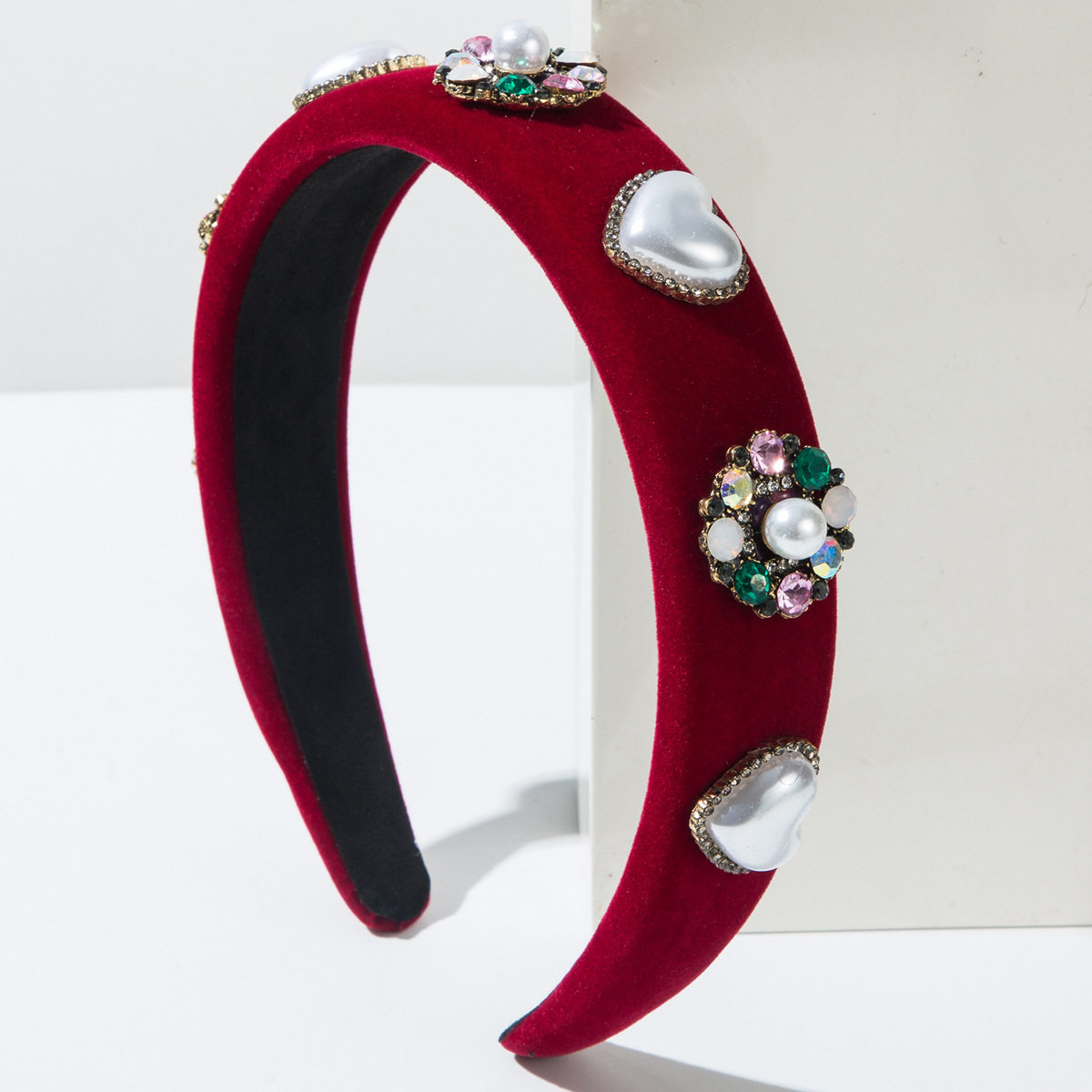 秋冬甜美优雅仿珍珠桃心镶水钻头箍节日气质新年发箍发卡发饰品