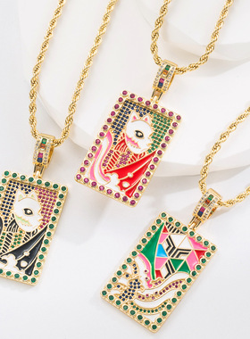 秋冬新款热销创意涂鸦饰品铜镶锆石吊坠个性猫咪项链吊坠毛衣链