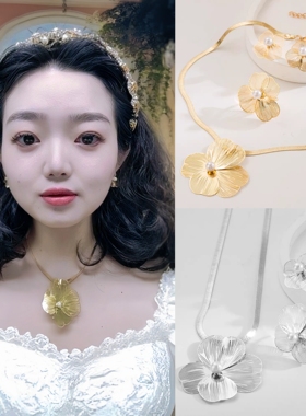 华贵大气百搭金色银色四叶草项链耳钉戒指仿金饰仿银饰新年4件套