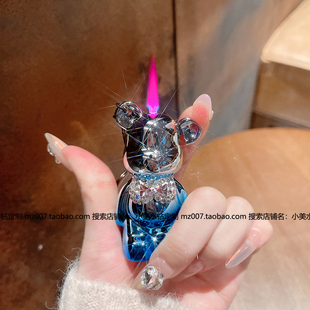 充气打火机2026新款镶钻钥匙扣防风点烟器女士可爱卡通高颜值奢华
