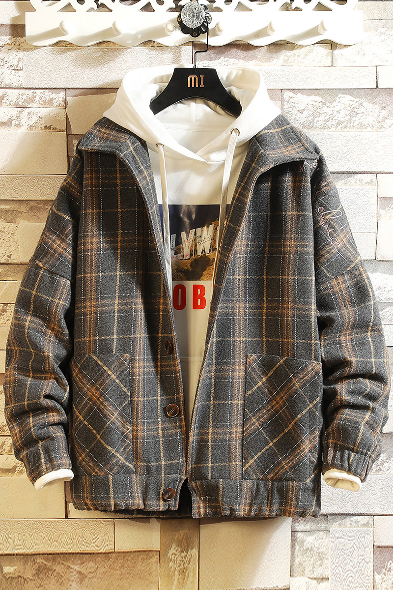 新款秋季韩版毛呢格子外套流行男装休闲上衣服夹克潮流037-P60,男装夹克,电商B380（原B361）