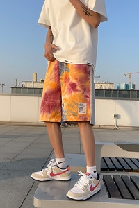 港风新款男士扎染拼色五分短裤宽松休闲针织裤子 7119-P35图片