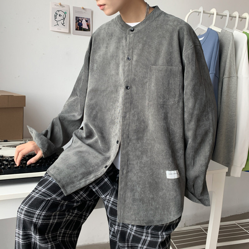 港风秋季新男女士灯芯绒衬衫休闲圆领长袖衬衣7001,男装衬衫,电商B380（原B361）