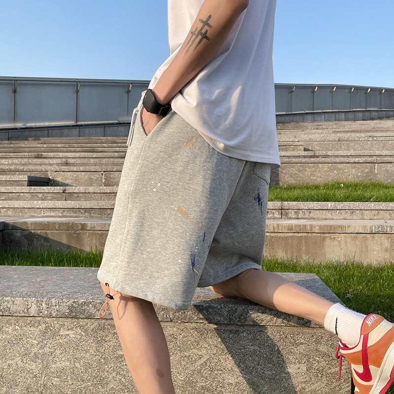 港风男女新款2021五分短裤泼漆印花个性针织裤子7122-P35,男装休闲裤,电商B380（原B361）