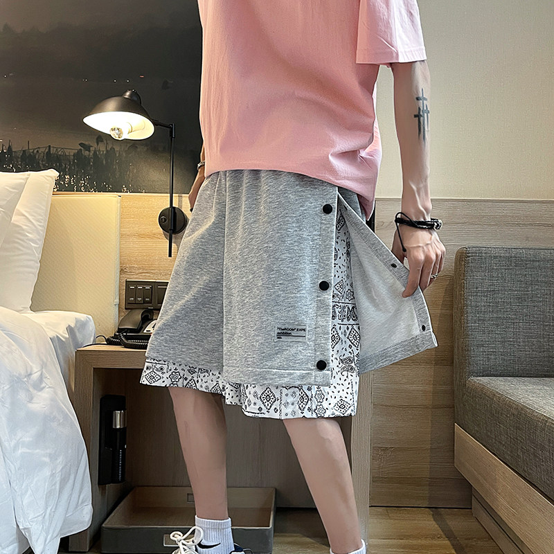 夏季男女宽松款针织五分裤短裤个性拼接休闲裤子7129-P45,男装休闲裤,电商B380（原B361）