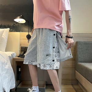 夏季男女宽松款针织五分裤短裤个性拼接休闲裤子 7129-P45图片