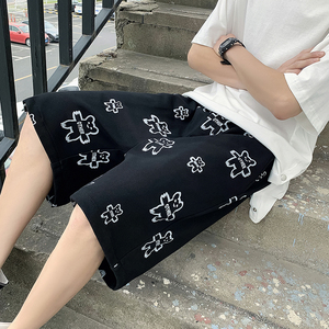 港风 夏季男女小熊印花针织卫裤休闲五分短裤裤子 7135-P35图片