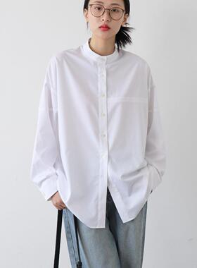 CHICCLO 白色圆领衬衫女立领气质通勤基础款休闲百搭宽松长袖上衣