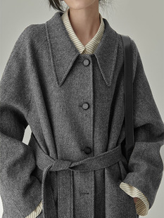 人字纹呢子外套女宽松100全羊毛复古慵懒感毛呢大衣 2025秋冬新款