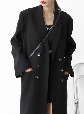 CHICCLO 2025秋季韩版简约双排扣气质宽松长款过膝西装风衣外套女