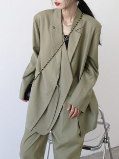 气质设计感西服休闲宽松重工双门襟黑色小西装 外套女2024春季 西装