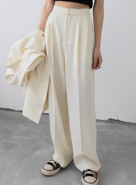 CHICCLO 2024春季新款垂感休闲宽松高腰直筒阔腿拖地西装裤女长裤