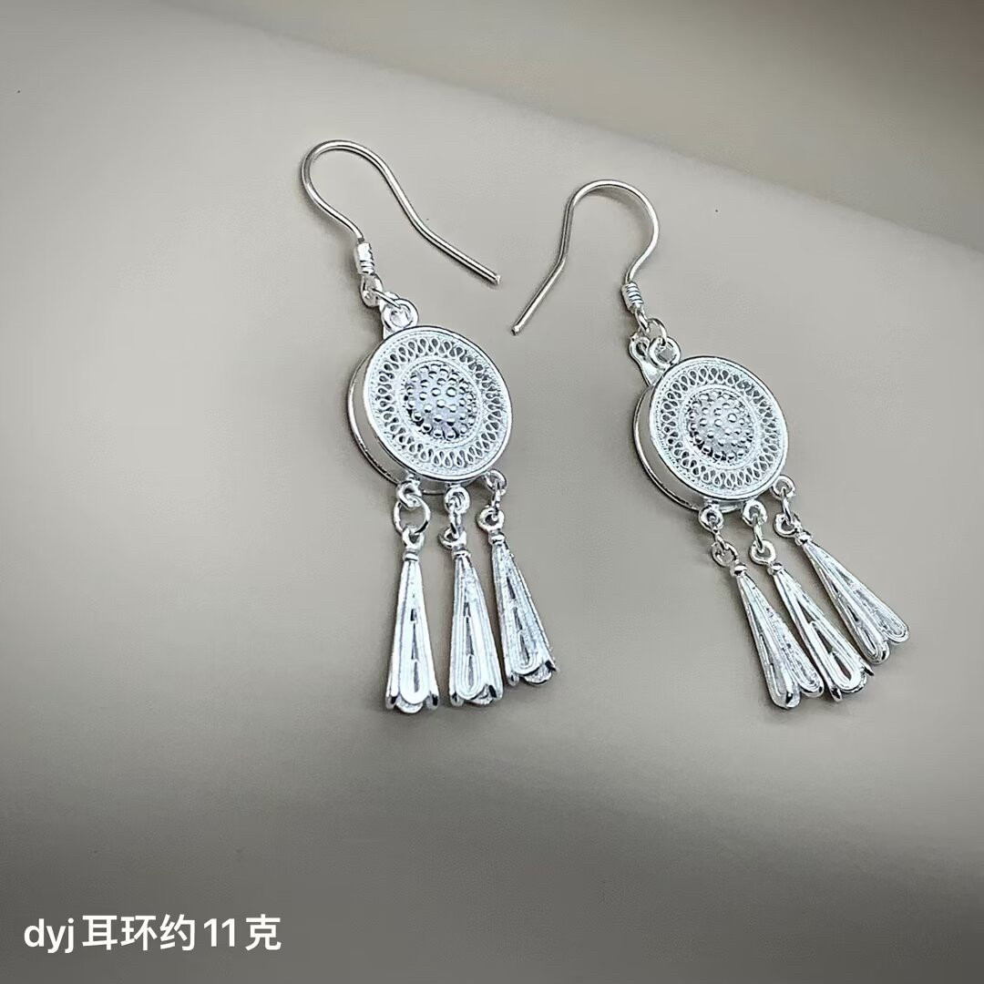99足银圆形太阳鼓耳钩新中式民族风轻奢高级感耳环冷淡风气质耳饰