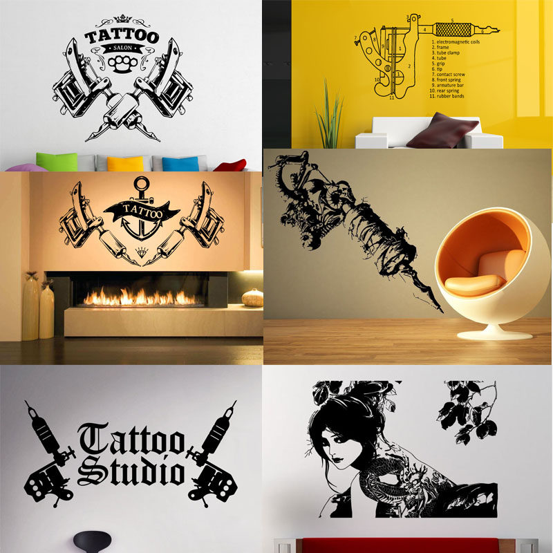 Tattoo纹身店装饰贴纸刺青店招背景贴画店铺玻璃门贴创意镂空墙贴