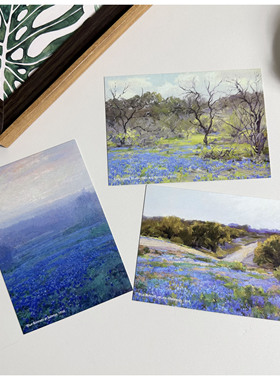 朱利安德多克画作明信片蓝帽花蓝色梦幻花海美国印象派风景画名作