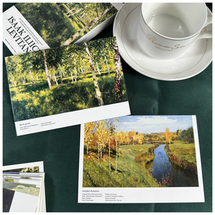 俄罗斯画家列维坦明信片30张盒装风景画田园风白桦林 有作品简介