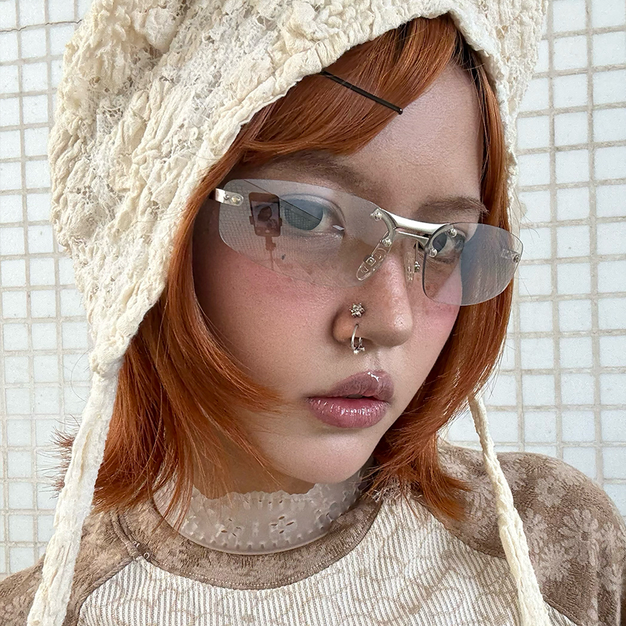 【亚洲眼镜公司】未来感金属无框素颜显脸小凹造型太阳眼镜男女